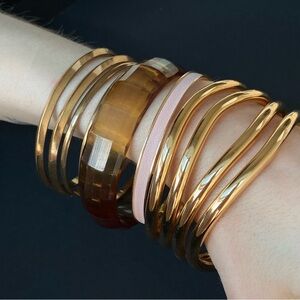 Elegant Gold and Brown Bangle Bracelet Set